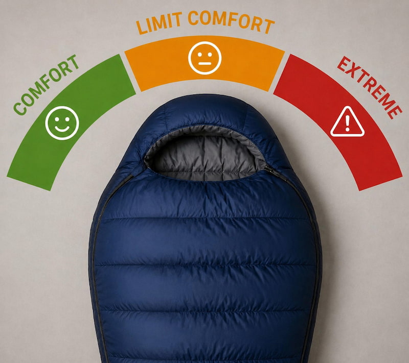 Sleeping bag comfort, limit, and extreme temperatures
